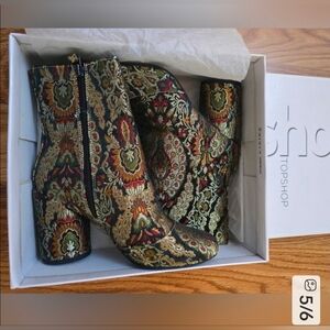 Topshop Harry Jacquard Muti Color Print Ankle Boots Size US 6.5